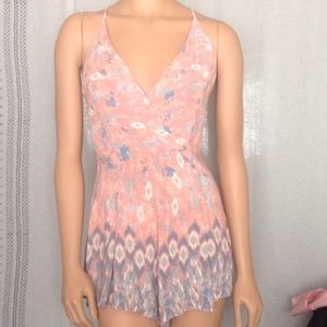 LF Trac Ikat Cross-Strap Dip Back Romper Playsuit